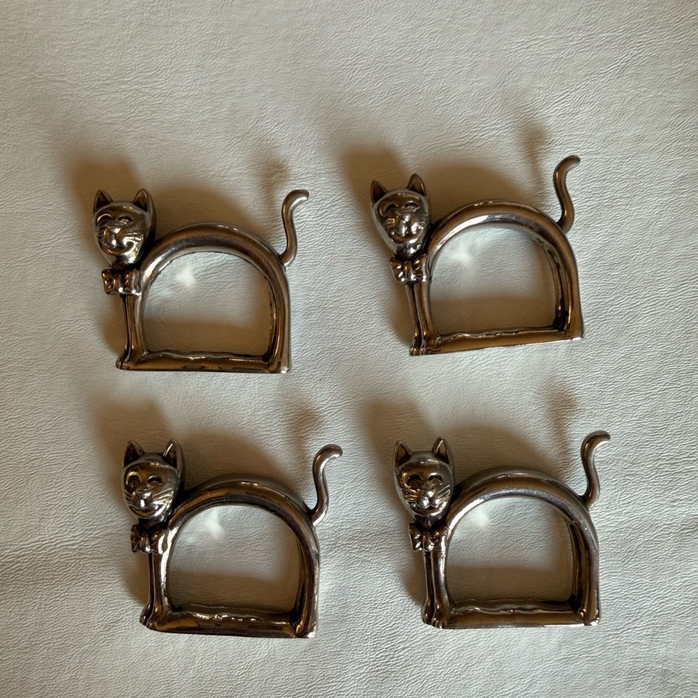 Silver plated Cat Napkin Rings Set - Picture 4 of 6